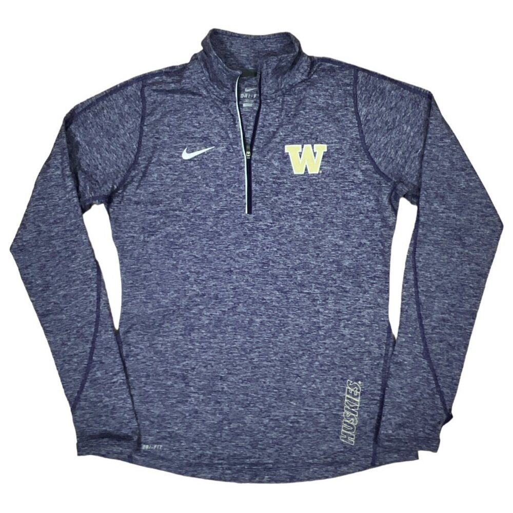 NIKE DRI FIT shirt womens MEDIUM 1/4 zip heathered purple long sleeve HUSKIES